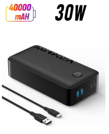 Anker 40000mAh Portable Power Bank with 30W USB-C Fast Charging for MacBook, iPhone 16/15/14/13/12 Series, Samsung Galaxy & iPad