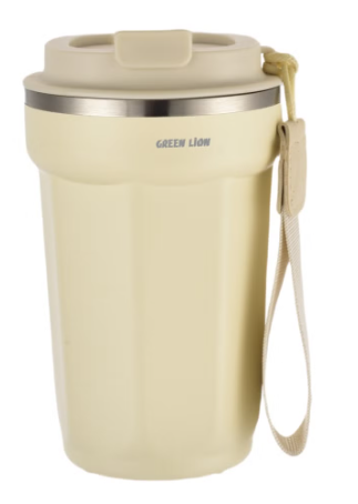 Vacuum Mug 380 ml / Double-Wall Vacuum Insulation / Food-grade Material / 4-6 Hours Hot & Cold Drinks /Bottle Carrier Strap /Coffee/Tea/Chilled Refreshments /For Travel/Work Durable Mug - Beige