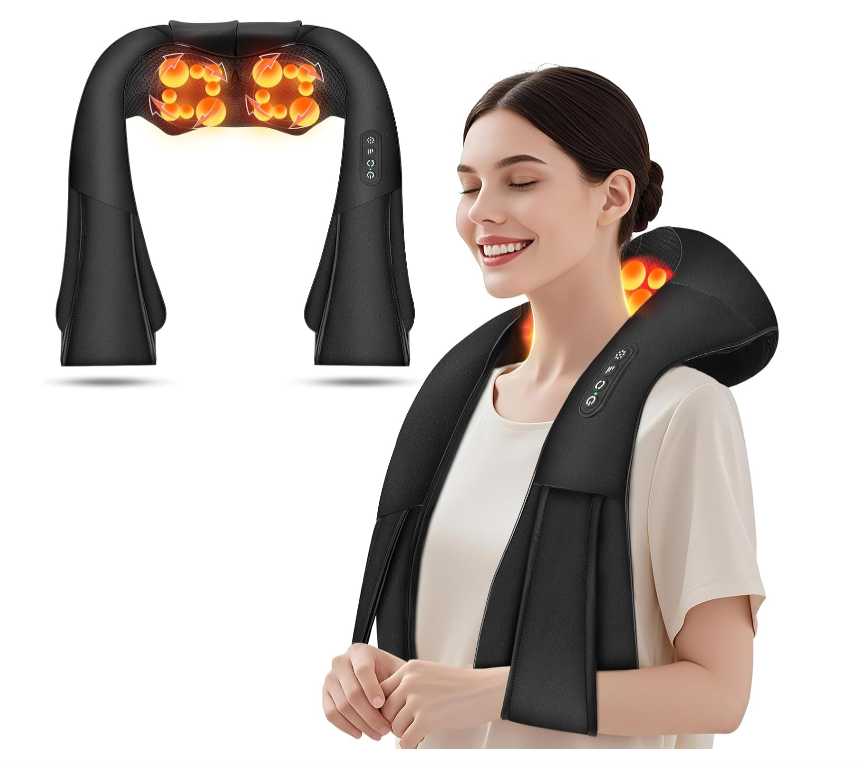 Cordless Shiatsu Neck and Shoulder Massager, Back Massager with Heat,Massage Deeper Tissue 4D Kneading Massage for Shoulder, Neck and Back, Use at Home, Office, Car - Fathers Day Dad Gift, Deep Black
