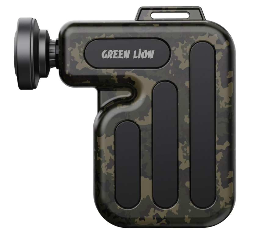 Green Lion Minion Mini Massage Gun, 30W High-Torque Brushless Portable Deep Tissue Percussion Massager, Quiet Pocket Muscle Relief Device with 4 Speed Levels, 3 Interchangeable Heads