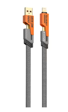 2 في 2 كابل مضفر C إلى C+L و A إلى C+L 1.2M 65W /توافق واسع/ شحن ومزامنة /كابل آمن وآمن/شحن سريع/سلك عالي السرعة/خالي من التشابك - برتقالي