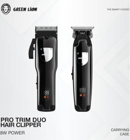 Green Lion Pro Trim Duo Hair Clipper, 9 in 1, 2000mAh Hair clipper Battery & 6800 RPM, 1500mAh Body Clipper Battery & 7200 RPM, Digital Display, Carrying Case, Taper Lever, Black | GNPTRMDUOBK