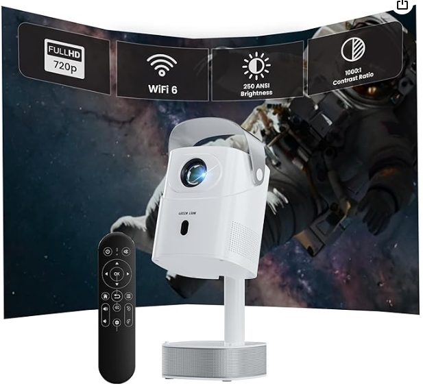Green Lion Pluto Mini Projector 180", Video Projector WiFi 6.0 & Bluetooth, Portable Movie Projector with Auto Keystone Correction, Android 13, Home Projector Compatible with iOS/Android//HDMI/USB