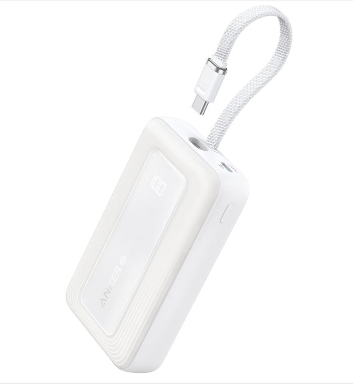 Anker Zolo Power Bank, 10,000mAh 30W High-Speed Portable Charger with Built-In USB-C Cable, Battery Pack For iPhone 17/17 Air/17 Pro/17 Pro Max/16 Series, Galaxy, and More (White, 10000mAh)