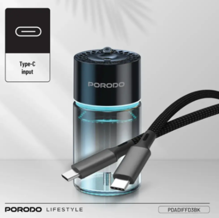 Porodo Valencia Smart Aroma Diffuse مع إضاءة محيطة، سعة زجاجة 120 مل، سعة بطارية 300 مللي أمبير في الساعة، منفذ شحن من النوع C، مستشعر ذكي، 5 أوضاع رش - أسود