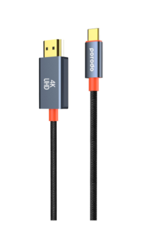 كابل منسوج Porodo من النوع C إلى HDMI - أسود