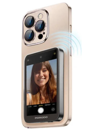 Porodo Lifestyle Selfie Screen Monitor، جهاز النسخ المغناطيسي، شاشة 4 بوصة عالية الدقة، عارض شاشة الهاتف اللاسلكي، دوران 180 درجة، أداة إنشاء المحتوى المحمولة، رمادي | PD - LFST190 - GY