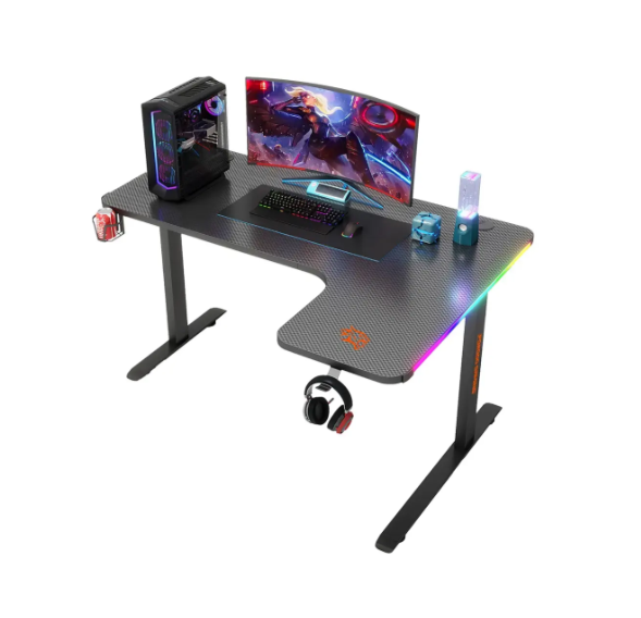Porodo Gaming Xcommand Carbon Fiber Gaming Table with RGB Lights & Holders - Black