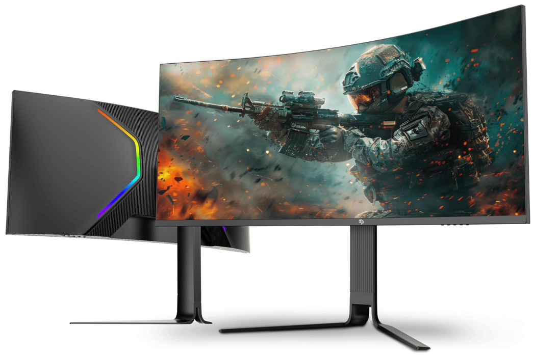شاشة ألعاب منحنية Porodo مقاس 34 بوصة، شاشة UltraWide HDR 200Hz، QHD [3440×1440 بكسل]، حامل مريح ثلاثي المحاور، خالية من الوميض، منافذ DisplayPort/HDMI/Type - C، متوافقة مع NVIDIA G - Sync و AMD FreeSync