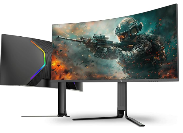 شاشة ألعاب منحنية Porodo مقاس 34 بوصة، شاشة UltraWide HDR 200Hz، QHD [3440×1440 بكسل]، حامل مريح ثلاثي المحاور، خالية من الوميض، منافذ DisplayPort/HDMI/Type - C، متوافقة مع NVIDIA G - Sync و AMD FreeSync