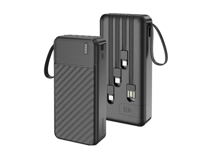 Porodo Piano 20000mAh Power Bank with Integrated Cables - Black