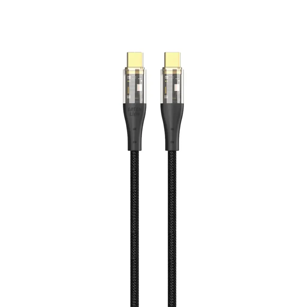 كابل أسود أخضر شفاف USB - C إلى USB - C مضفر - أسود