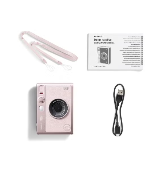 كاميرا Instax Mini EVO وردية هجينة فورية – لون وردي لطيف - (USB - C) طباعة فورية مع معاينة رقمية وأوضاع إبداعية ومرآة سيلفي مدمجة