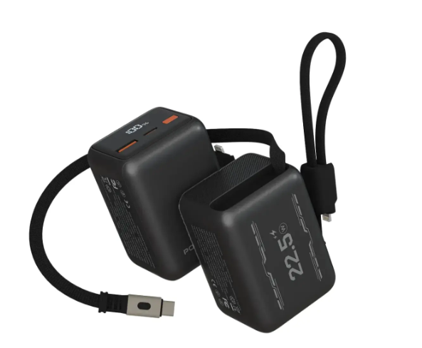 Porodo Voltra 10000mAh Power Bank with Retractable Type-C Cable - Black