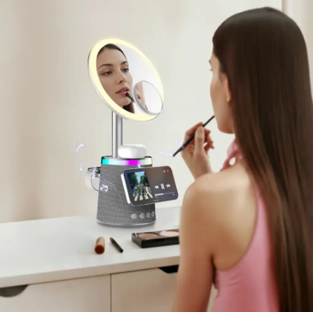 Porodo Makeup Mirror Wireless Charger & Speaker with RGB Lights