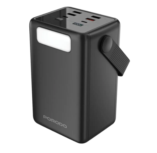 Porodo Lara 80000mAh Power Bank with Integrated Cables & Flashlight - Black