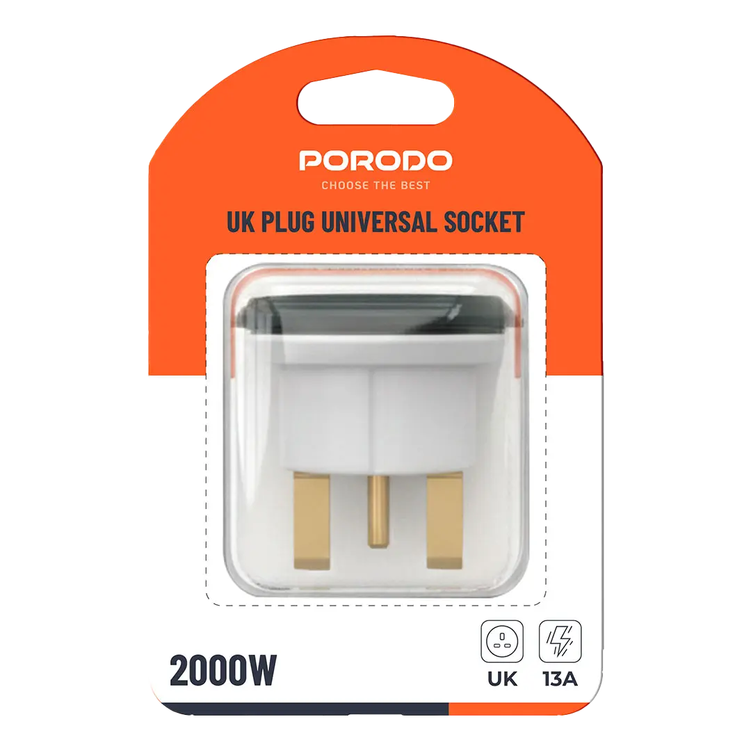 Porodo 2000W Universal Socket with UK Plug – 13A Multi-Outlet Power Adapter for Home & Office (Navy Blue)