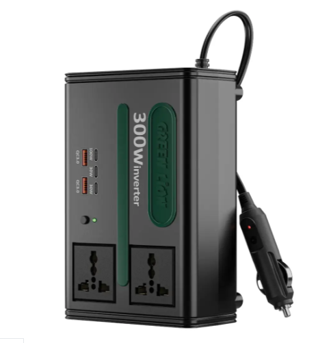 محول سيارة جرين لايون GC-300 7 في 1 متعدد المنافذ مع تحويل من تيار مستمر إلى تيار متردد و12.8 فولت تيار مستمر - أسود