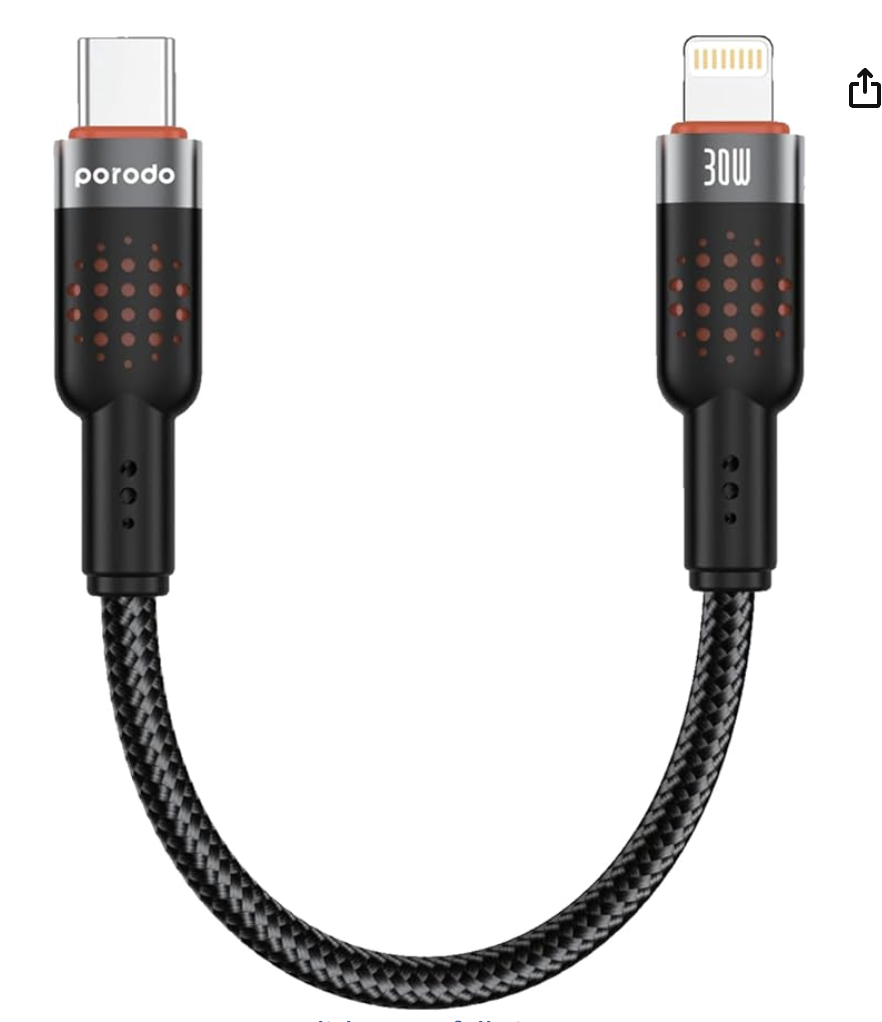 كابل شحن Porodo USB - C إلى Lightning Fast 25 سم