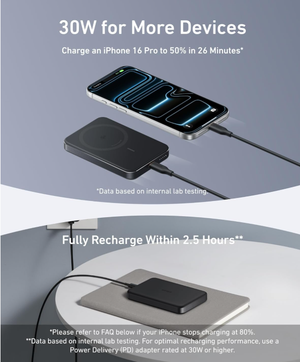 Anker MagGo Power Bank, Ultra-Slim 10,000mAh Magnetic Battery Pack, Qi2 Certified 15W Ultra-Fast MagSafe Compatible Portable Charger, Ergonomic Design, for iPhone17/16/15/14 Series, and more