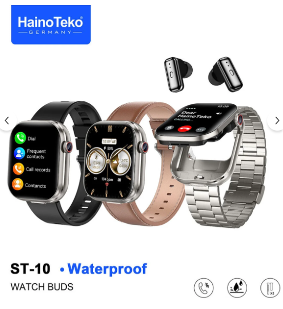 HAINOTEKO ST-10 Watch Buds with AMOLED Display, Bluetooth Calling Smartwatch with Built-in Earbuds