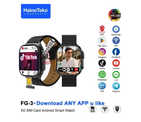 ساعة ذكية HainoTeko FG-3 5G بنظام أندرويد بشاشة AMOLED حقيقية، تدعم بطاقة SIM وتكامل مع وسائل التواصل الاجتماعي، مصممة للرجال، باللون الأسود