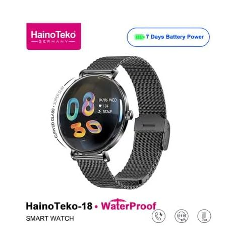 HainoTeko HainoTeko-18 Waterproof Smart Watch With Round Shape AMOLED Display BT Calling Support 3 Pair Straps and Charging Cable Designed for Ladies (Black)