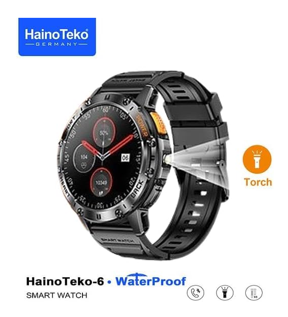 ساعة هاينو تيكو Haino Teko-6 الذكية ومقاومة للماء بشاشة AMOLED مع 3 أحزمة ومصباح مدمج، مصممة للرجال والأولاد