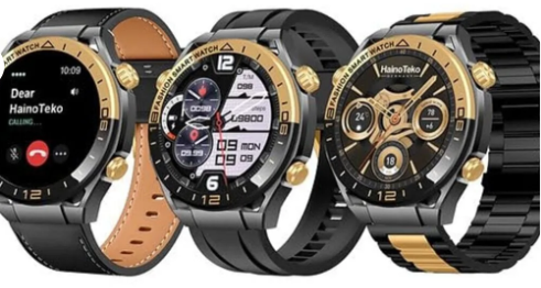 HAINOTEKO Haino Teko RW-68 Ultimate: ساعة ذكية بشاشة AMOLED مع GPS، مكالمات بلوتوث و3 أحزمة - أسود