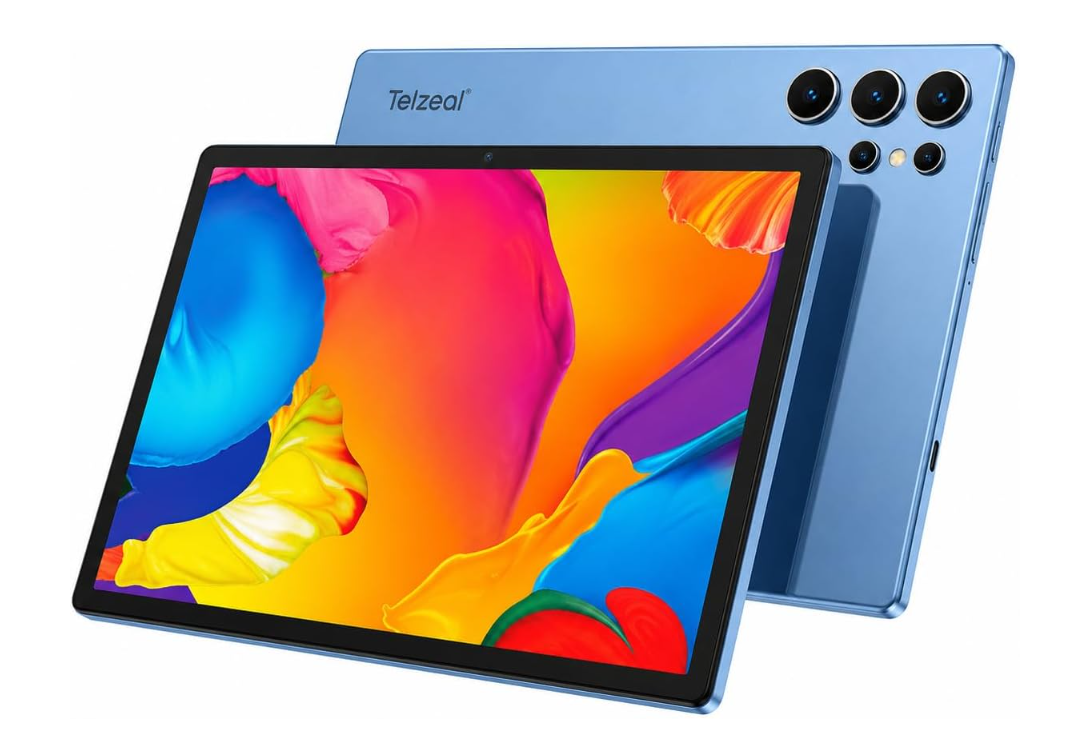 Telzeal P105 10.1 بوصة Android 15 Tablet PC 12GB RAM 512GB ROM 10000mAh كاميرا مزدوجة WiFi بطاقة SIM مزدوجة مع لوحة مفاتيح لاسلكية وماوس وقلم (أزرق)
