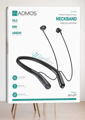 ADMOS AM-659 Bluetooth Neckband Earphones with Intelligent Smart Chip, Magnetic Design, Long Battery Life & Skin-Friendly Silicone Comfort
