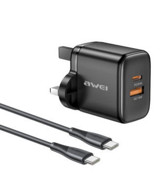 AWEI - 35W UK Wall Charger with C - C Cable - Black