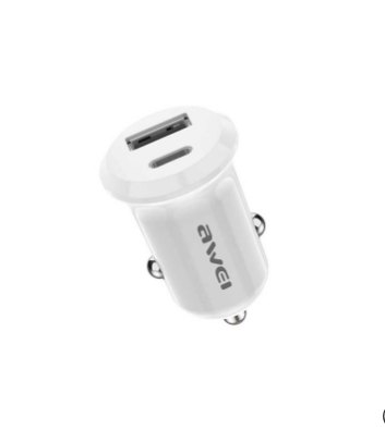 AWEI - شاحن سيارة 38 واط PD مزدوج (USB - A + Type - C) - أسود