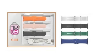 5 قطع كومبو - KW30 Max Series 10 ساعة ذكية كومبو – 5 ساعات ذكية، كل منها مع 7 أحزمة قابلة للتبديل - لون ذهبي