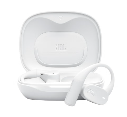 سماعات أذن لاسلكية JBL Sense Lite مع تصميم مفتوح وخطاف أذن، تقنية توصيل الهواء JBL OpenSound، تشغيل لمدة 32 ساعة، IP54 مقاوم للماء والغبار، أبيض أبيض