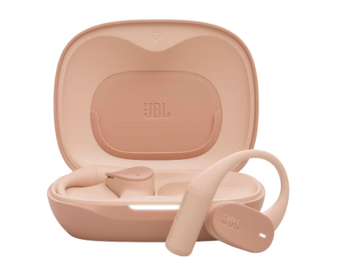 سماعات أذن لاسلكية JBL Sense Lite بتصميم مفتوح وخطاف أذن، تقنية توصيل الهواء JBL OpenSound، تشغيل لمدة 32 ساعة، IP54 مقاوم للماء والغبار، بيج