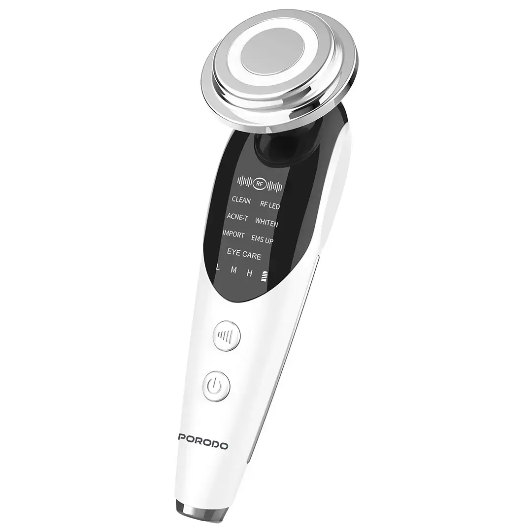 Porodo 7-In-1 LED Microcurrent Facial Massager with Warm Vibration & Serum Infusion - White