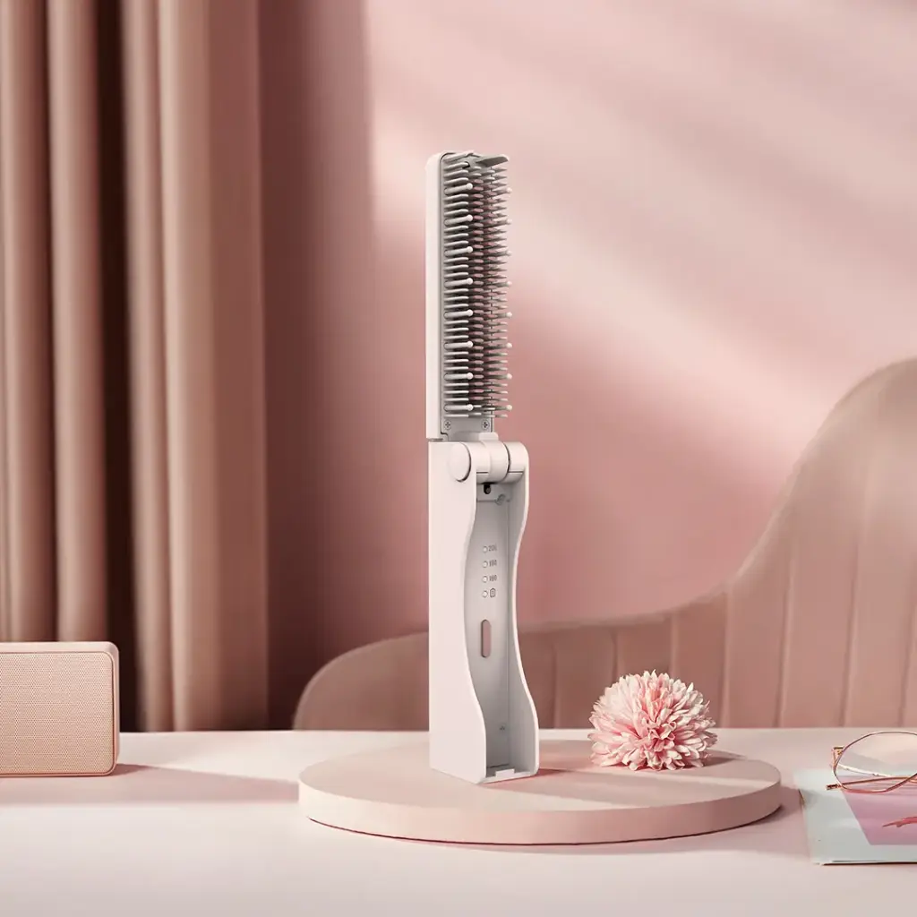 Porodo Foldable Mini Straightener Brush - Pink