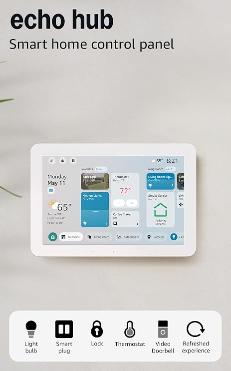 Amazon Echo Hub (أحدث طراز)، لوحة تحكم منزلية ذكية 8بوصة، مصممة لـ Alexa+، متوافقة مع آلاف الأجهزة