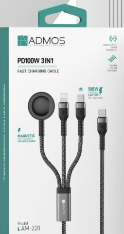 ADMOS 3 IN 1 CHARGING CABLE WITH APPLE WATCH MAGNETIC CHARGER AM-220
