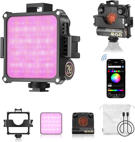 ZHIYUN FIVERAY M20C [Official] 20W RGB Video Light, 4500mAh Rechargeable Camera Light 2500-10000K Dimmable LED Panel Light with Extension Bracket, 16 Lighting Effects for Photography, YouTube, TikTok