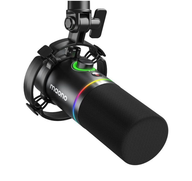 MAONO PD200X ميكروفون ديناميكي USB/XLR للغناء والكمبيوتر الشخصي وتسجيل YouTube. ميكروفون احترافي مزود ببرامج قابلة للبرمجة ومراقبة زمن الوصول صفر، والتحكم في مستوى الصوت، والصنبور لكتم الصوت وتركيب الصدمات - أسود