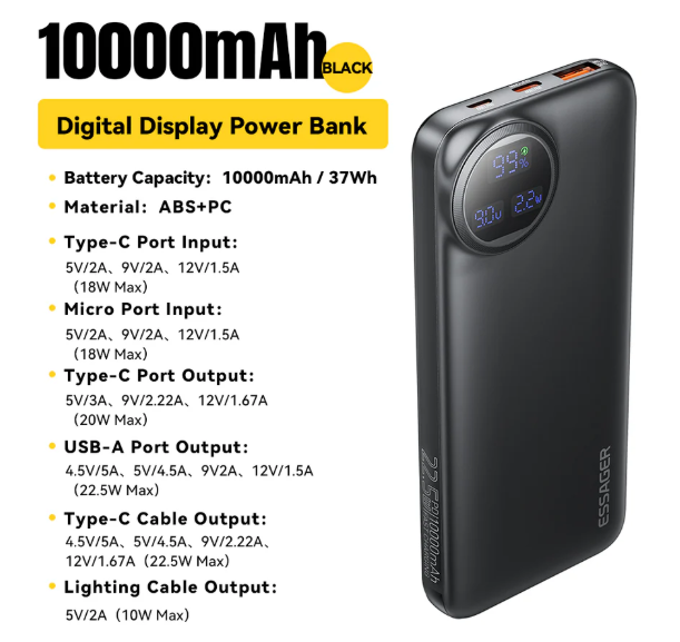 Essager Power Bank 30000mAh 22.5W PD Fast Charging Powerbank Portable Battery Charger