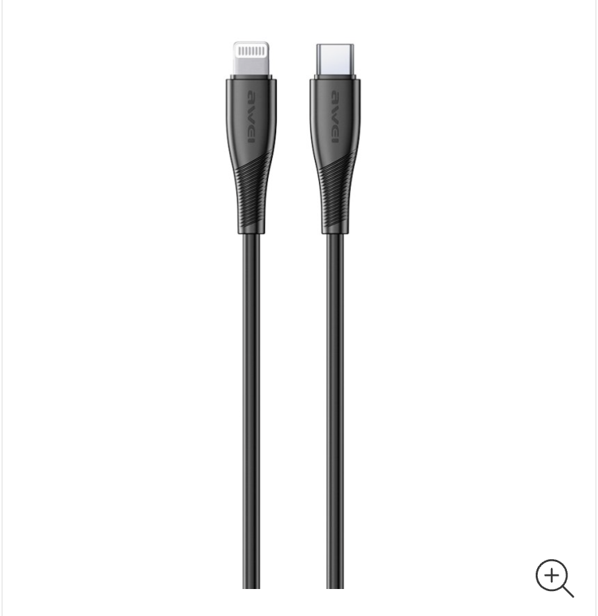 كابل AWEI USB - C إلى Lightning 27W 1M – أسود