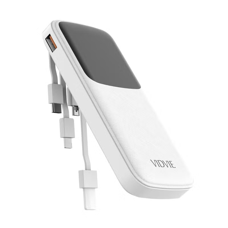 VIDVIE PB758 10000mAh Power Bank with Built-in Charging Cables