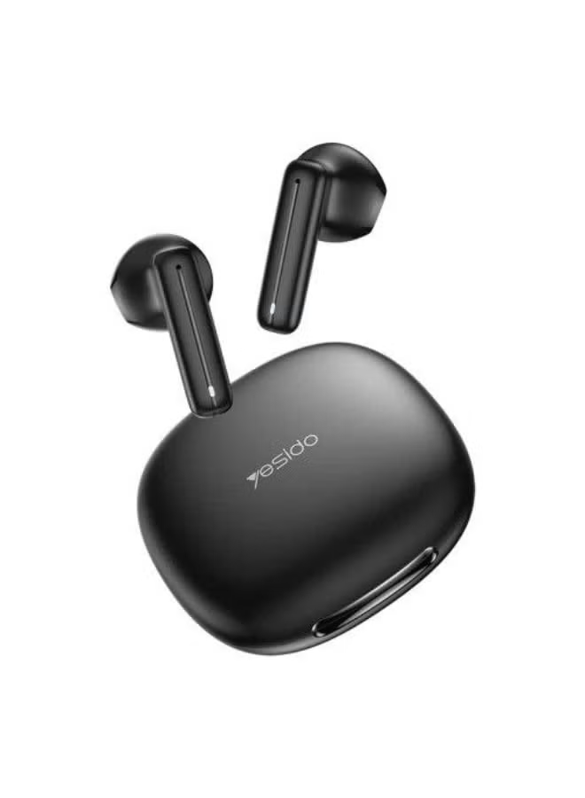 سماعة الأذن Yesido TWS25 TWS، مكبر صوت بقطر 13 مم، تقنية Bluetooth 5.3، ميكروفون عالي الدقة، منفذ شحن من النوع C، تحكم باللمس، زمن استجابة منخفض، عمر بطارية يصل إلى 16 ساعة، أسود