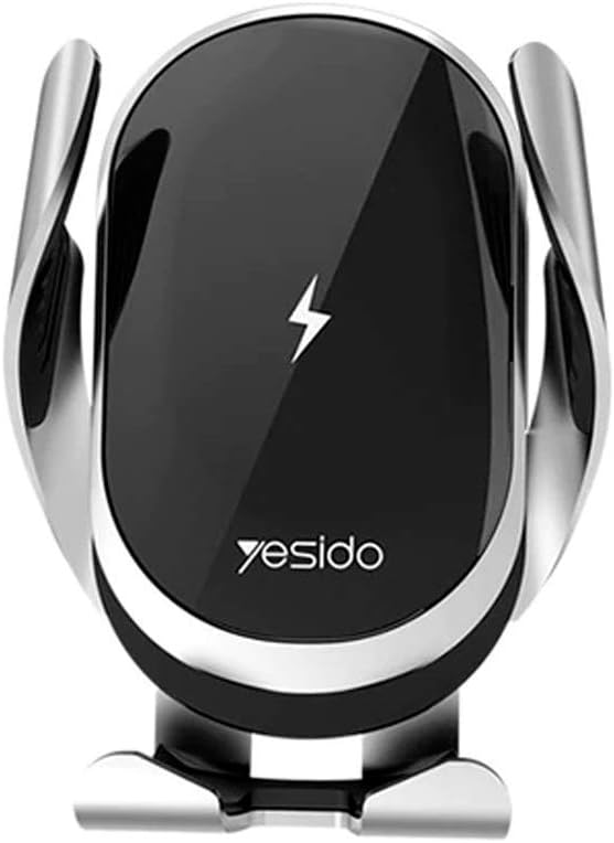 Yesido C78 Wtech Wireless Phone Car Holder, 15W Quick Charge, Suction Cup & Air Vent Clip Base, Silicone & Aluminum Alloy Clip Support, 360 Degree Angle Adjustment, Black/Silver | B08CWW7T3G