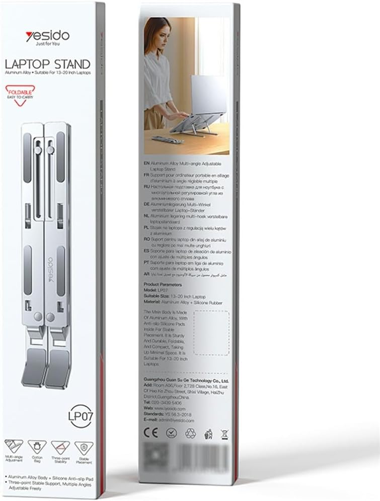 Yesido LP11 Laptop Riser Stand - Ultra-Thin Adjustable Zinc Alloy Cooling Stand for 13-17.3" Laptops - 2 Pcs - Silver.