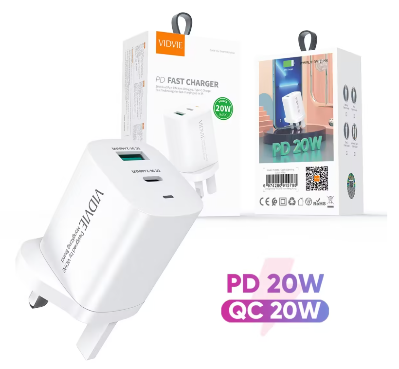 شاحن حائط فيدفي PLB148 سريع بقدرة 20 واط بمنفذي USB-C وUSB-A