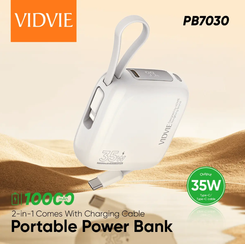 Vidvie PB7030  10000mAh Mini Powerbank With Built-in Cables